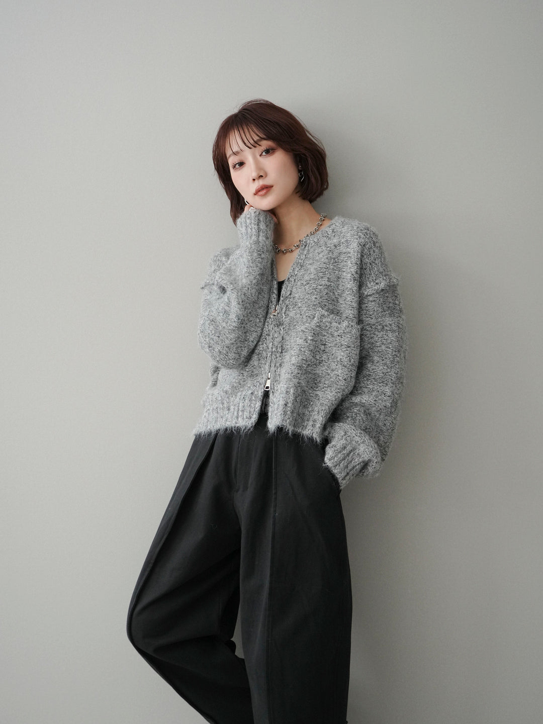 [SET]ミックスヤーンダブルZIPニットカーディガン+ミックスヤーンダブルZIPニットカーディガン(2set)