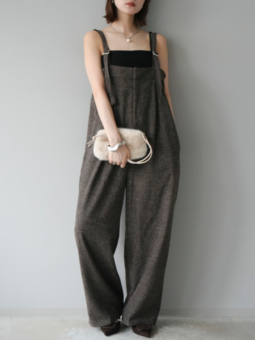 [予約]ツイードベアサロペット/ブラウン