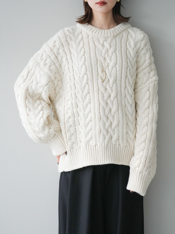 [予約]ボリュームケーブルニットプルオーバー/beige