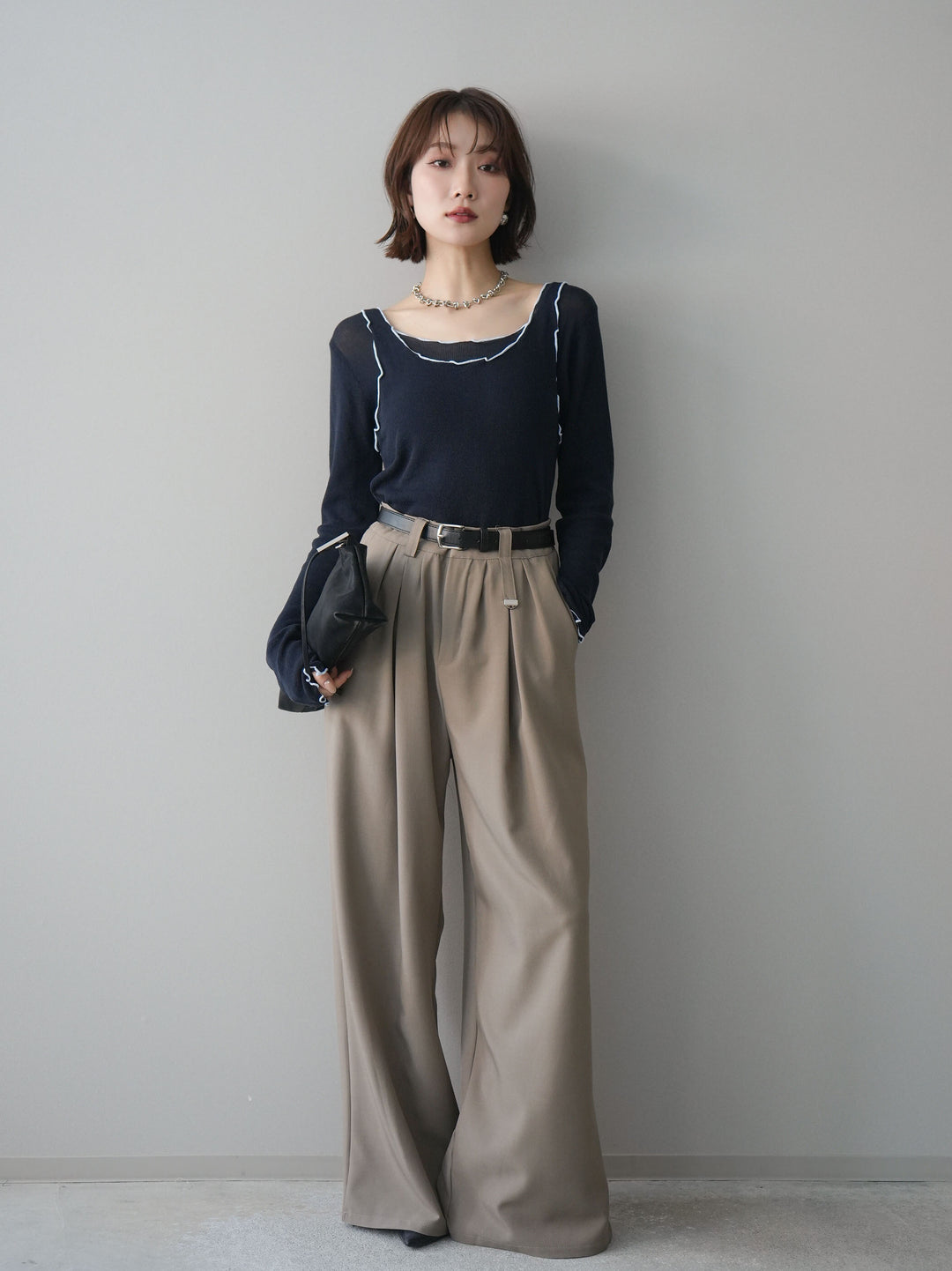 [予約]ベルト付キーホルダーモチーフワイドパンツ/mocha