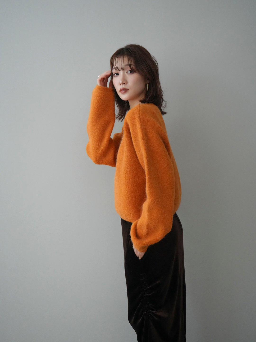 [予約]アンゴラタッチボートネッククロップドプルオーバー/orange