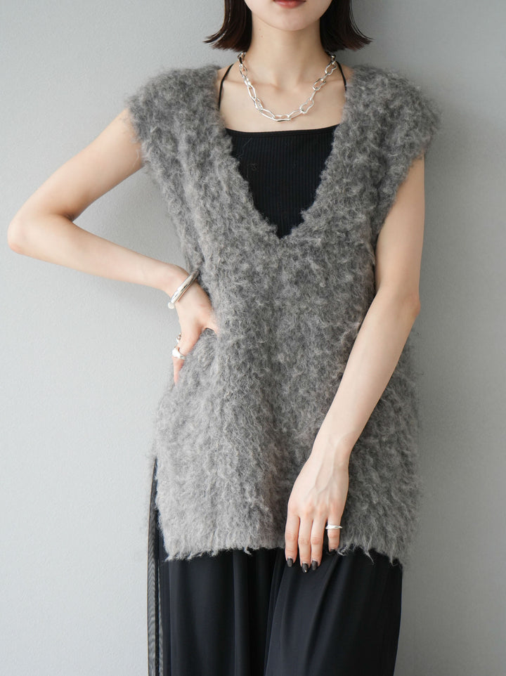 [予約]ウール混ミックスヤーンニットベスト/モカ