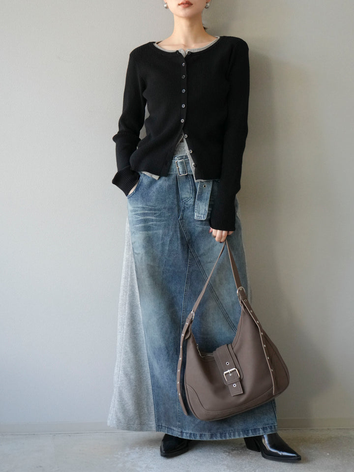 [予約]レイヤード配色ニットカーディガン/ブラック