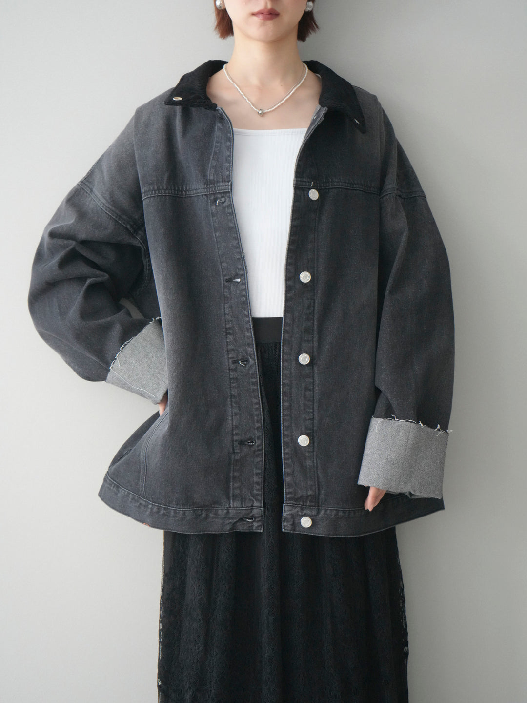 [予約]コーデュロイ×デニムミドルジャケット/gray