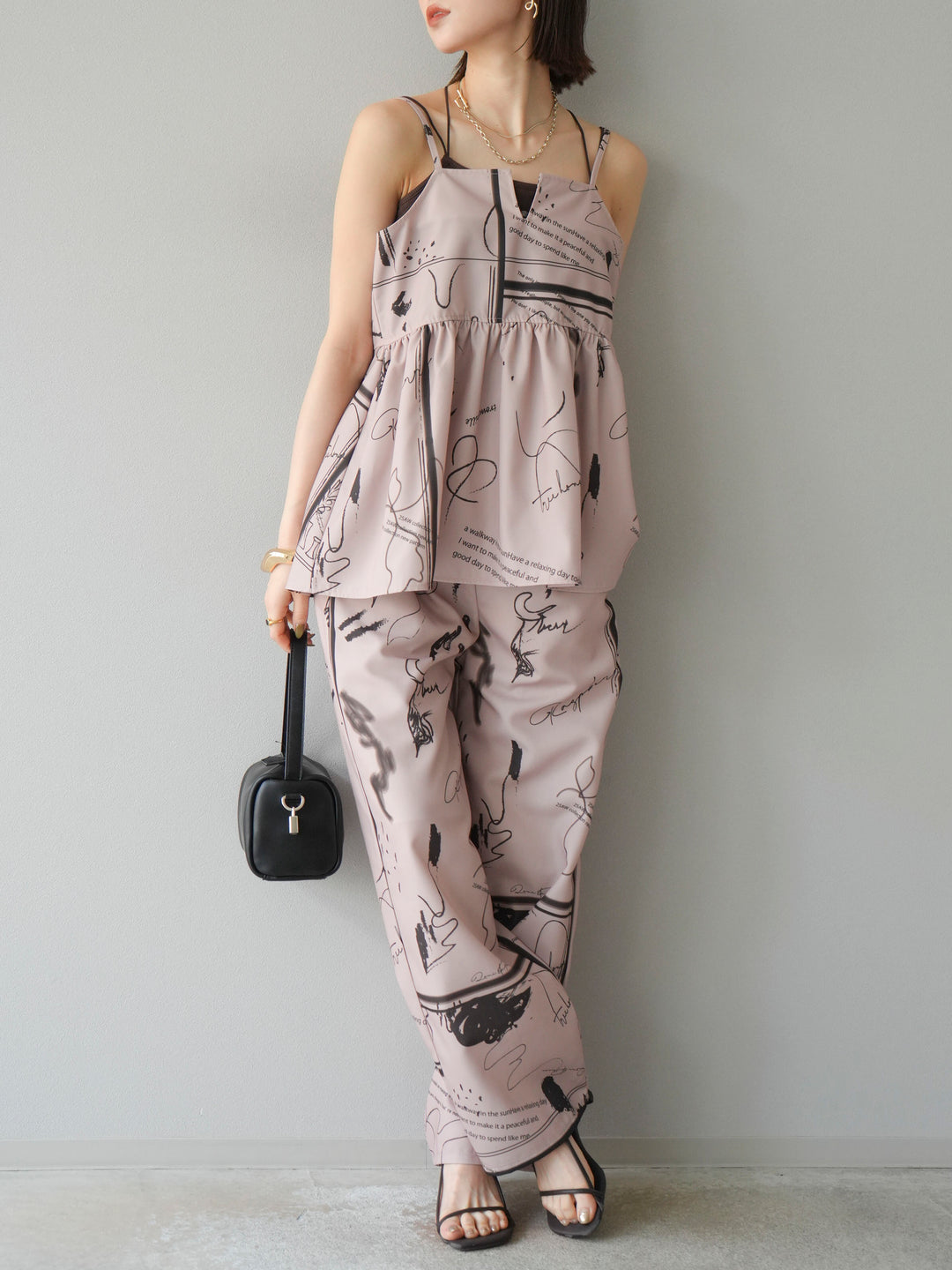 [予約]ペイント柄キャミソール/ベージュ