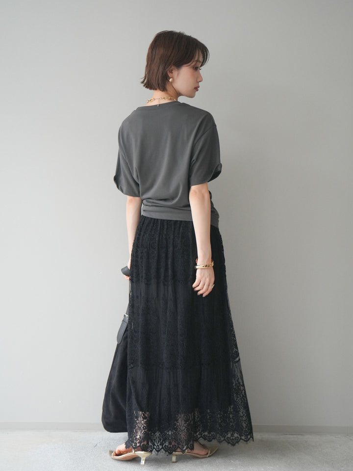 [SET]エンボスロゴTEE+裏プリーツ総レースロングスカート(2set)