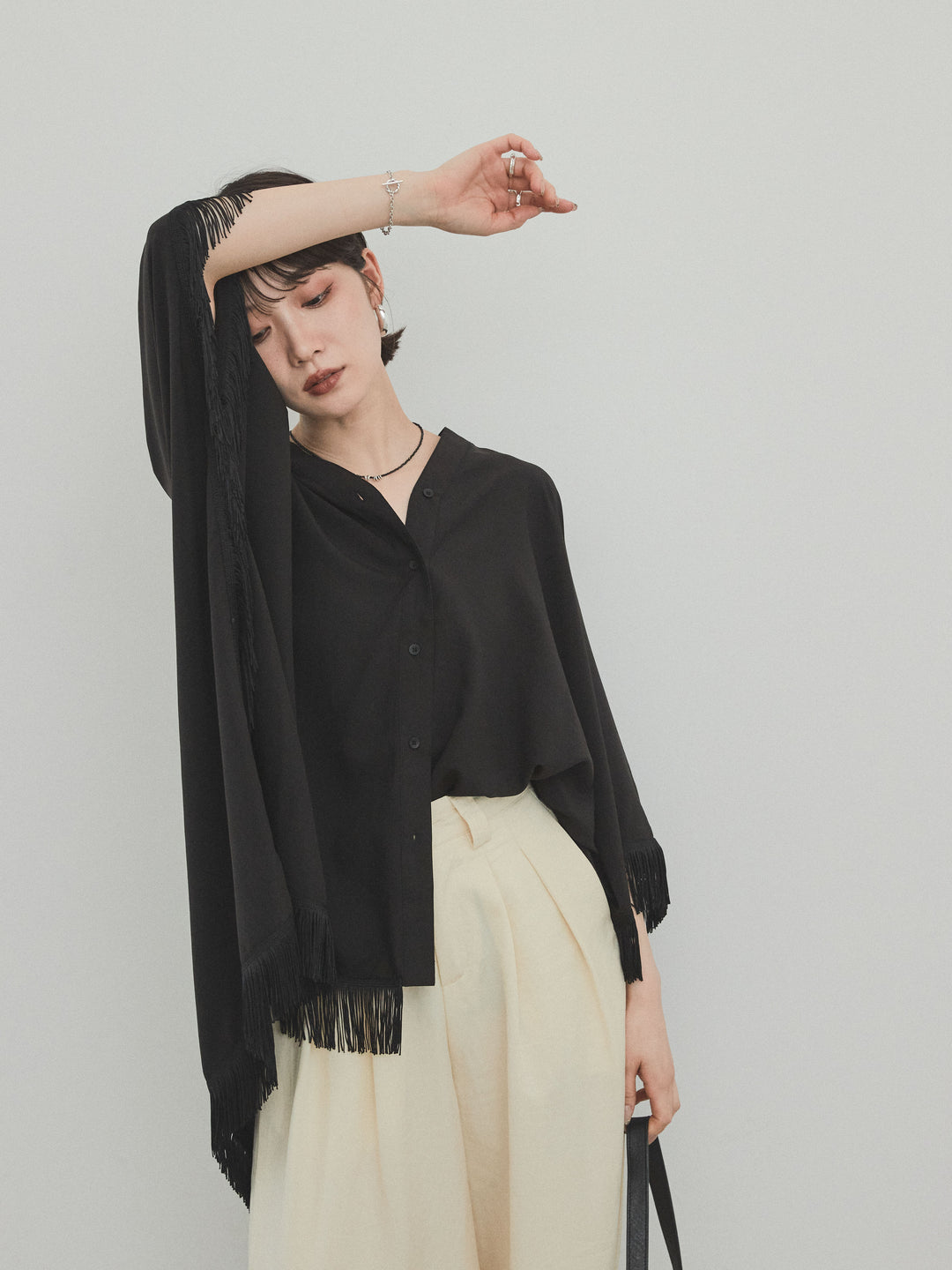 [SET] 方形流蘇斗篷襯衫 + 方形流蘇斗篷襯衫（2 件套）