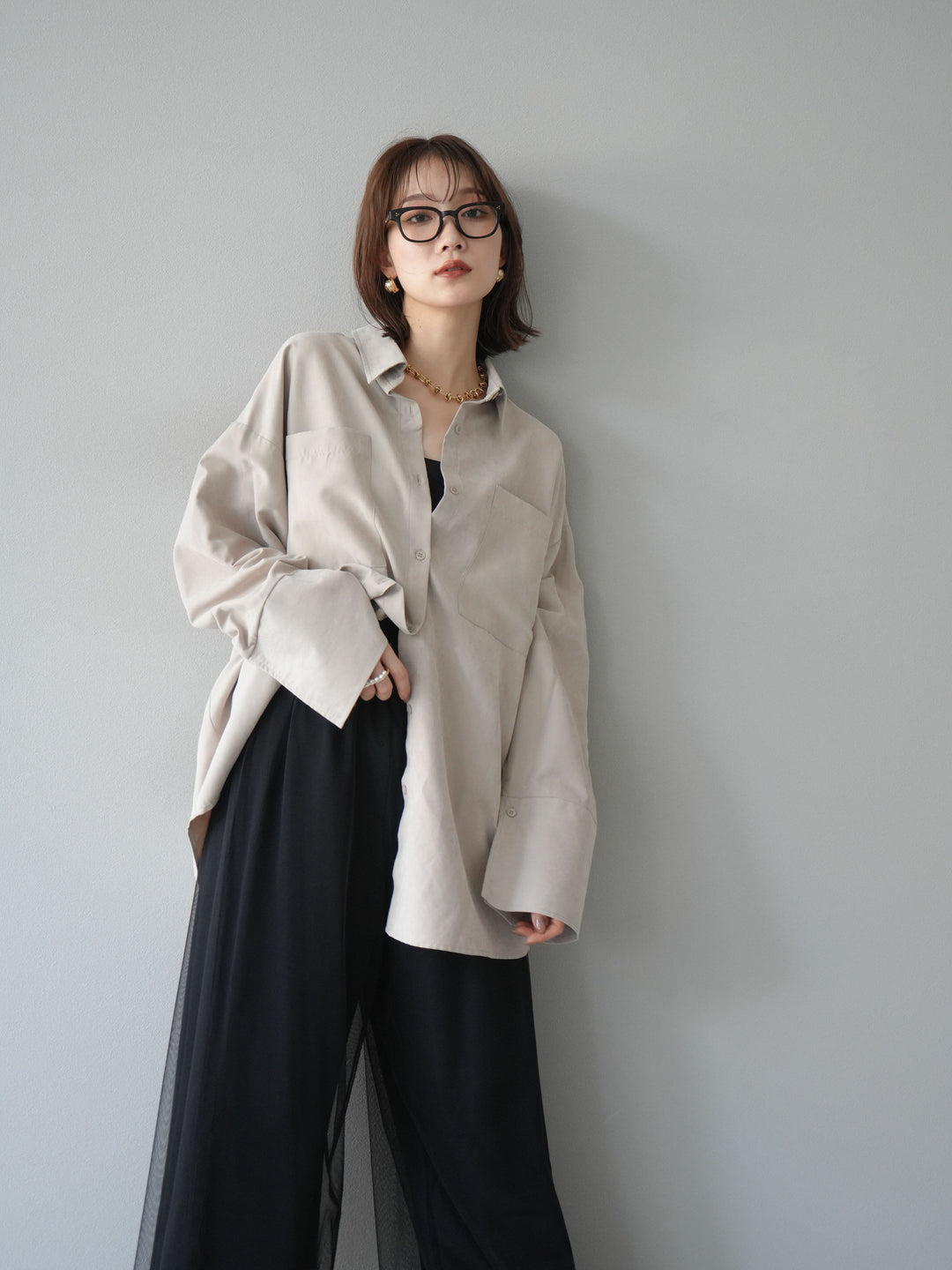 [予約]スエードライクBIGカフスオーバーシャツ/エクリュ