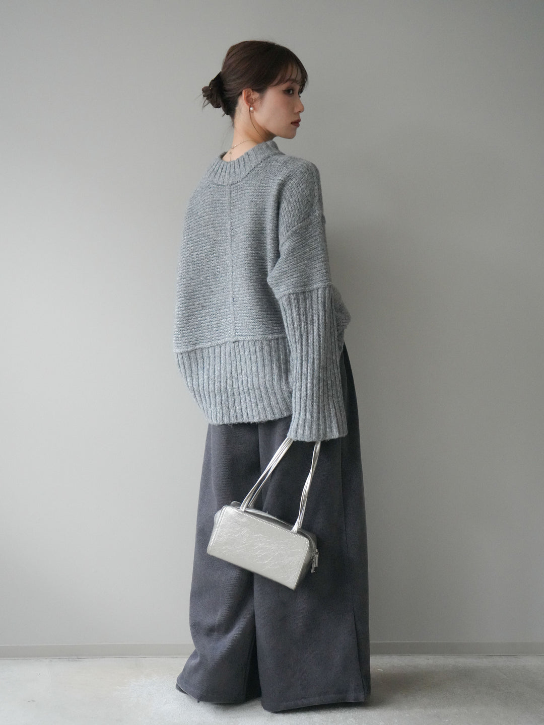 [予約]ベルトデザインループコールテンワイドパンツ(ベルト付き)/charcoal