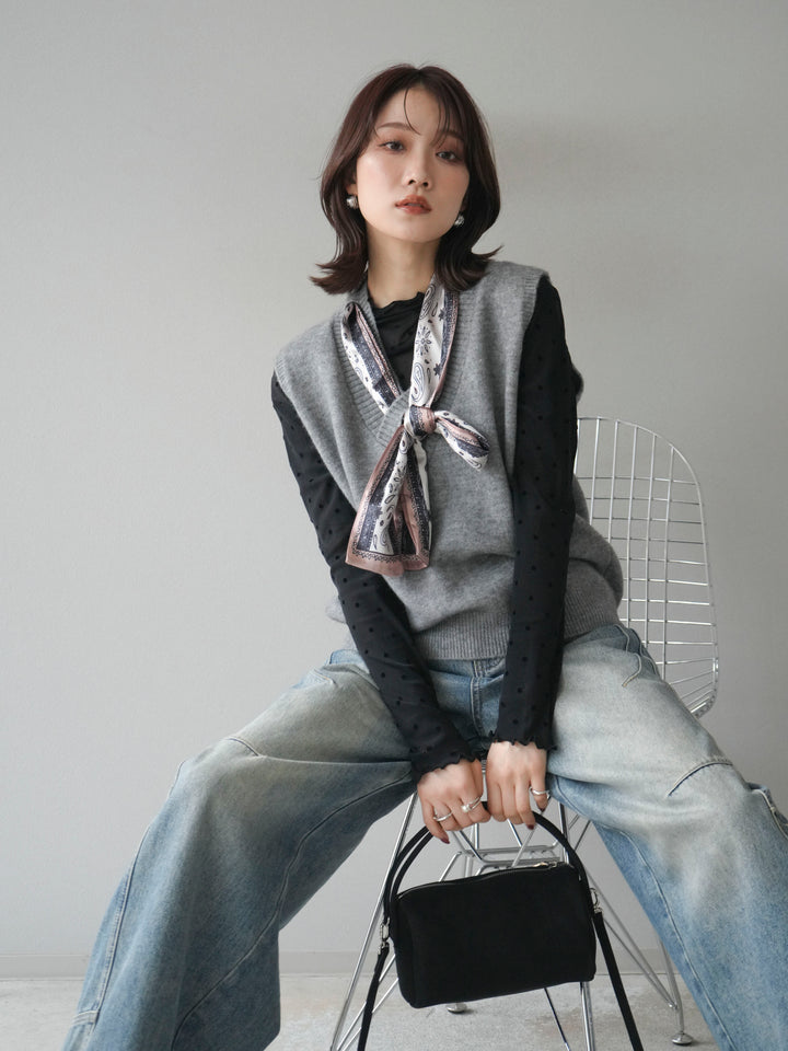 [予約]スカーフ付きニットベスト/gray