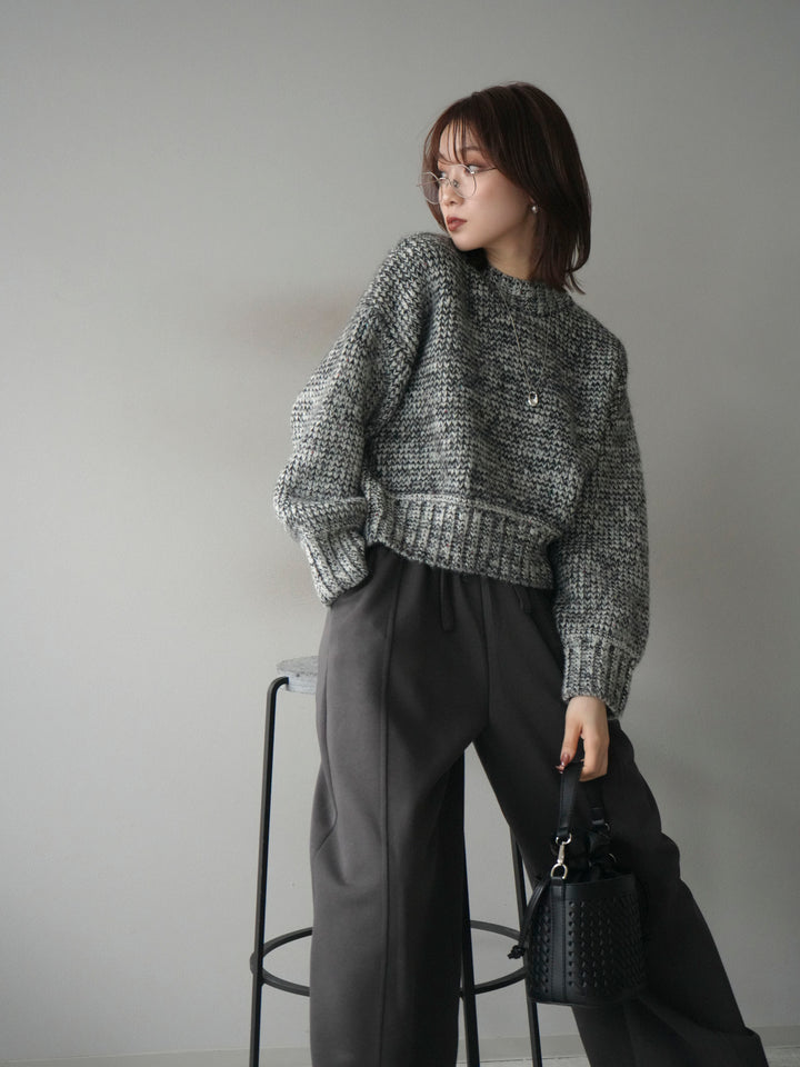 [予約]ボリュームスリーブミックスネップニットプルオーバー/gray