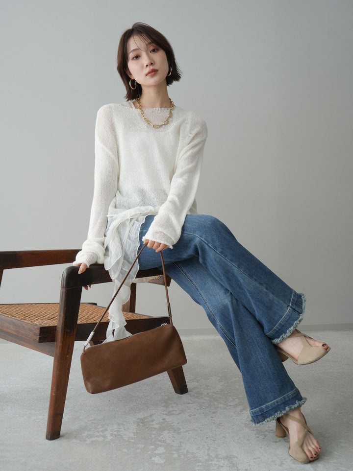[予約]ラッフルオーガンジータンクトップ＆ニットアンサンブル/white