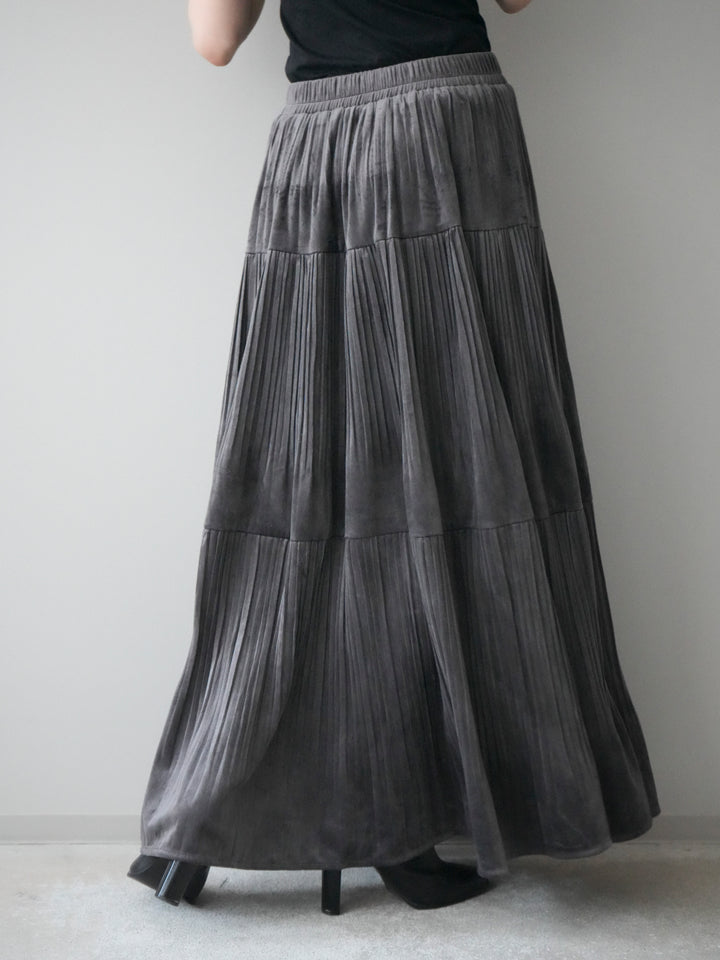 [予約]ベロアティアードワッシャースカート/charcoal