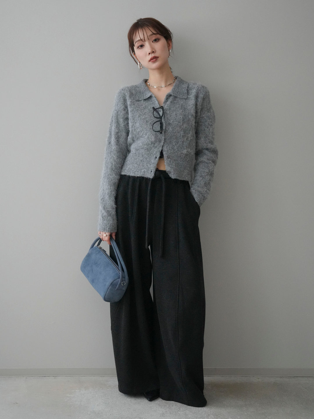 [予約]モヘア衿付きボタンプルオーバー/charcoal