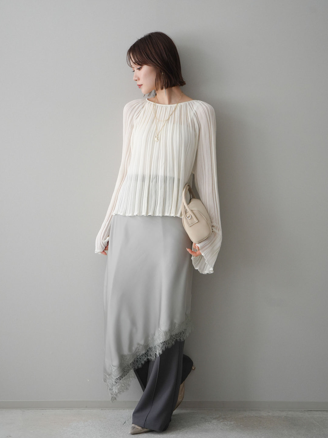 [予約]センターシームフレアパンツ/gray