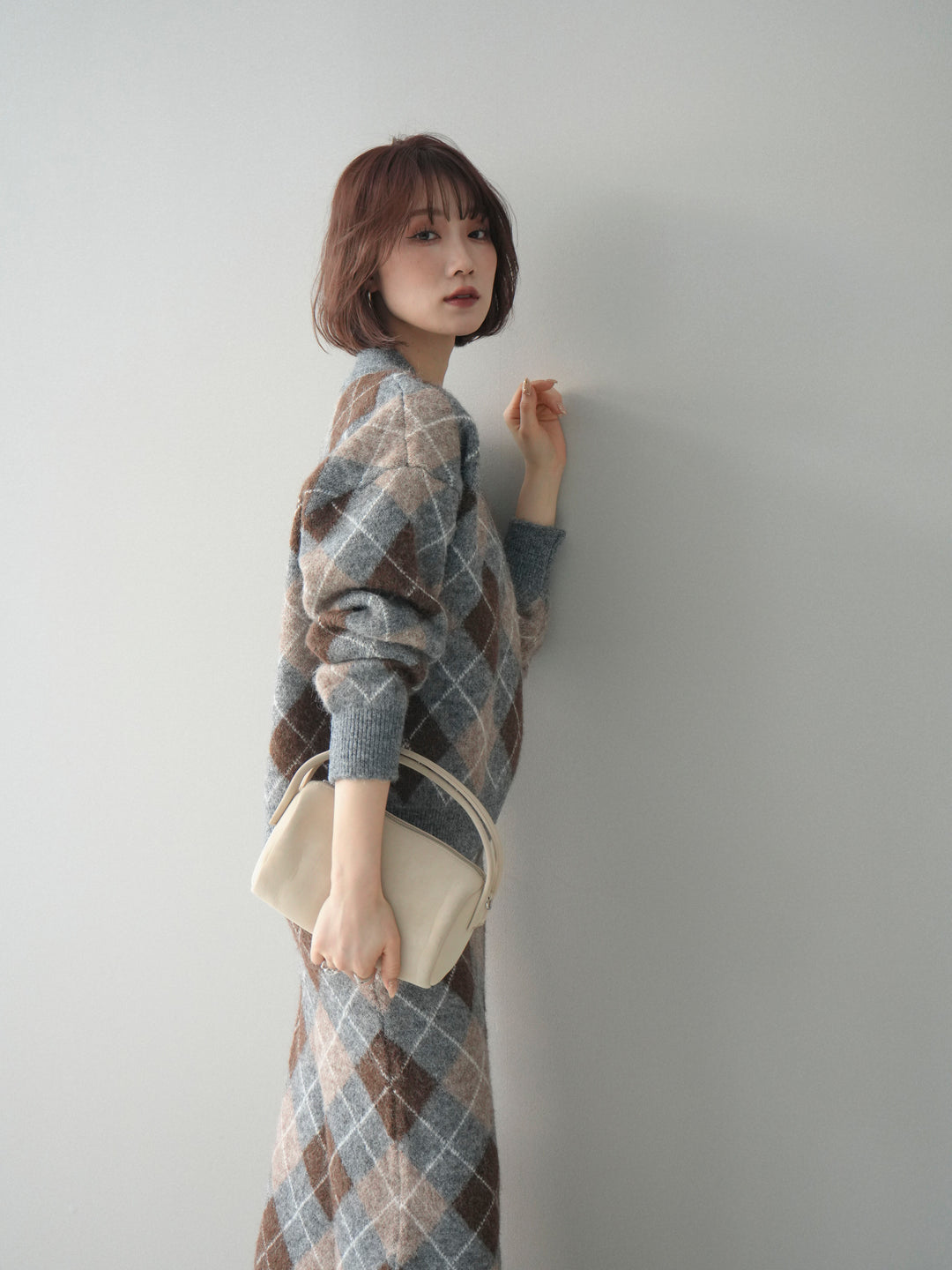 [SET]アーガイルニットプルオーバー&ロングスカートSET UP+選べるアクセセット(2set)