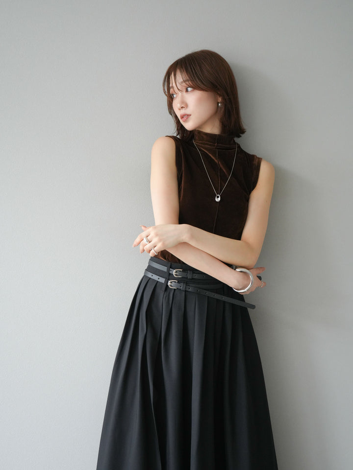 [予約]シアーベロアプチネックノースリーブトップス/ブラウン