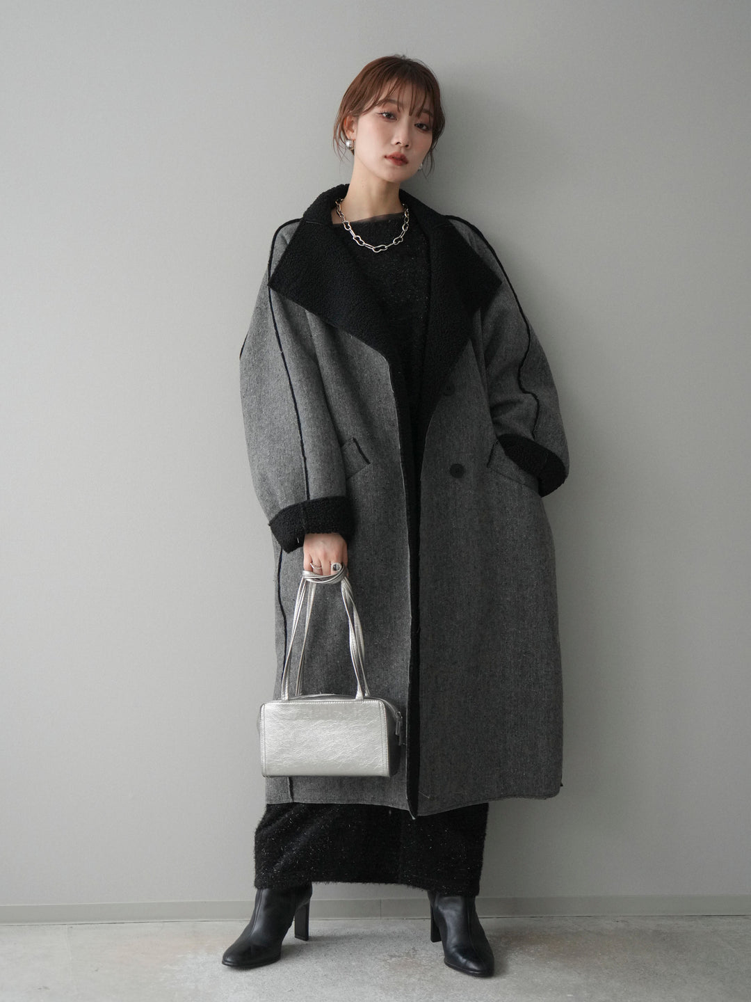 [SET]アウトシーム裏ボアコート+ラメシャギートップス(2set)