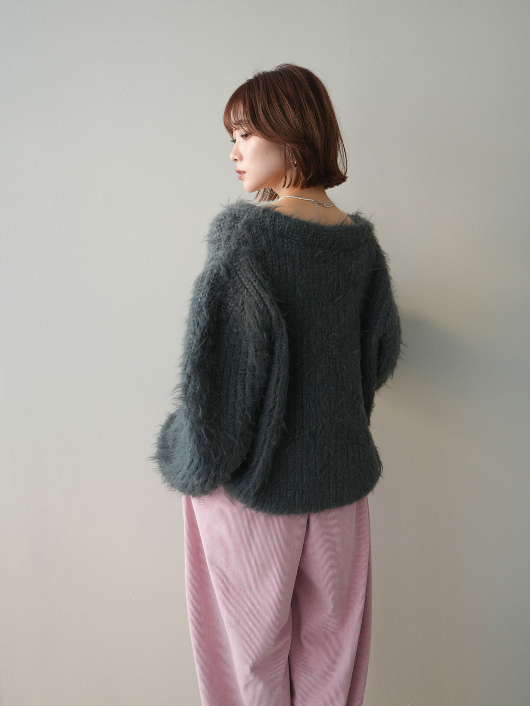 [予約]シャギーオーバーニットカーディガン/gray