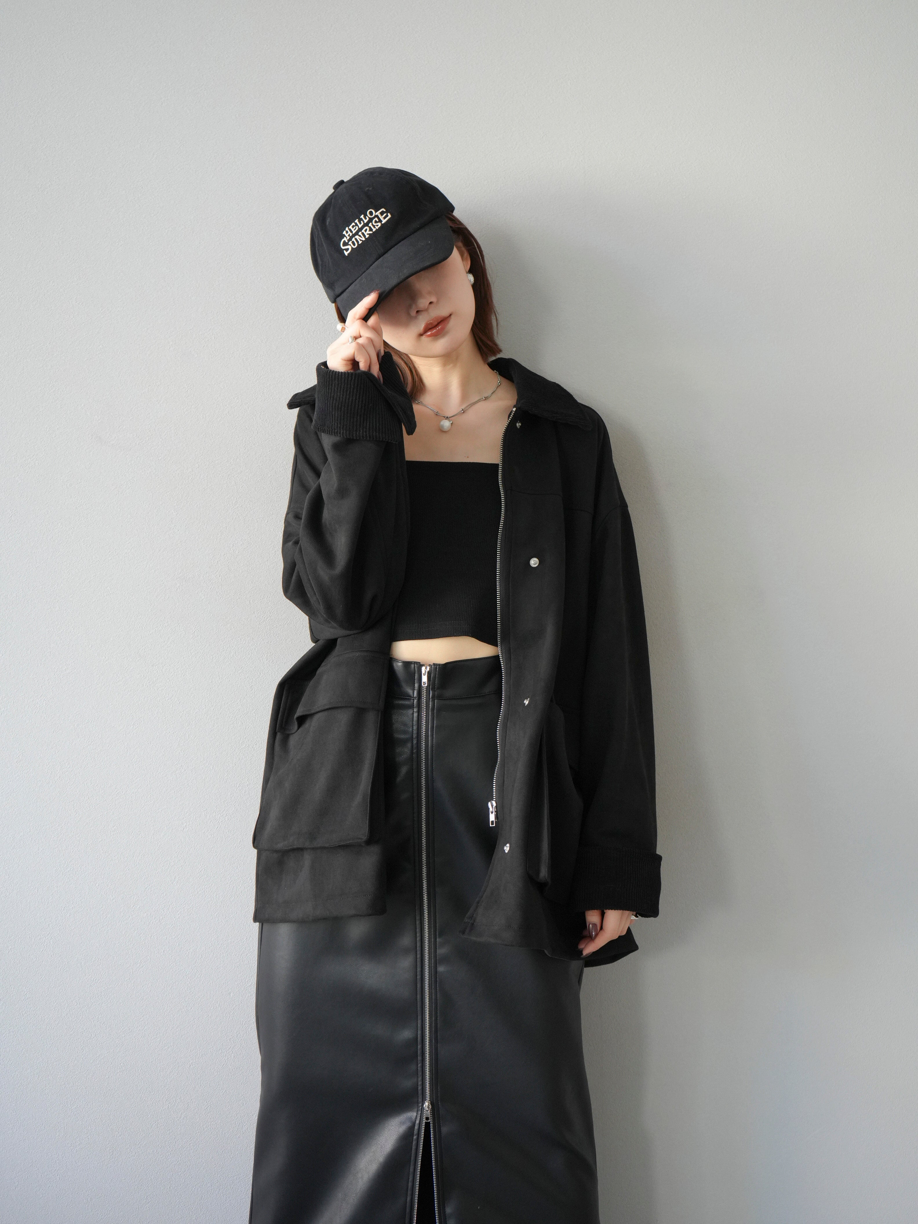 予約]コーデュロイ襟スウェードミドルジャケット /ブラック – Lumier