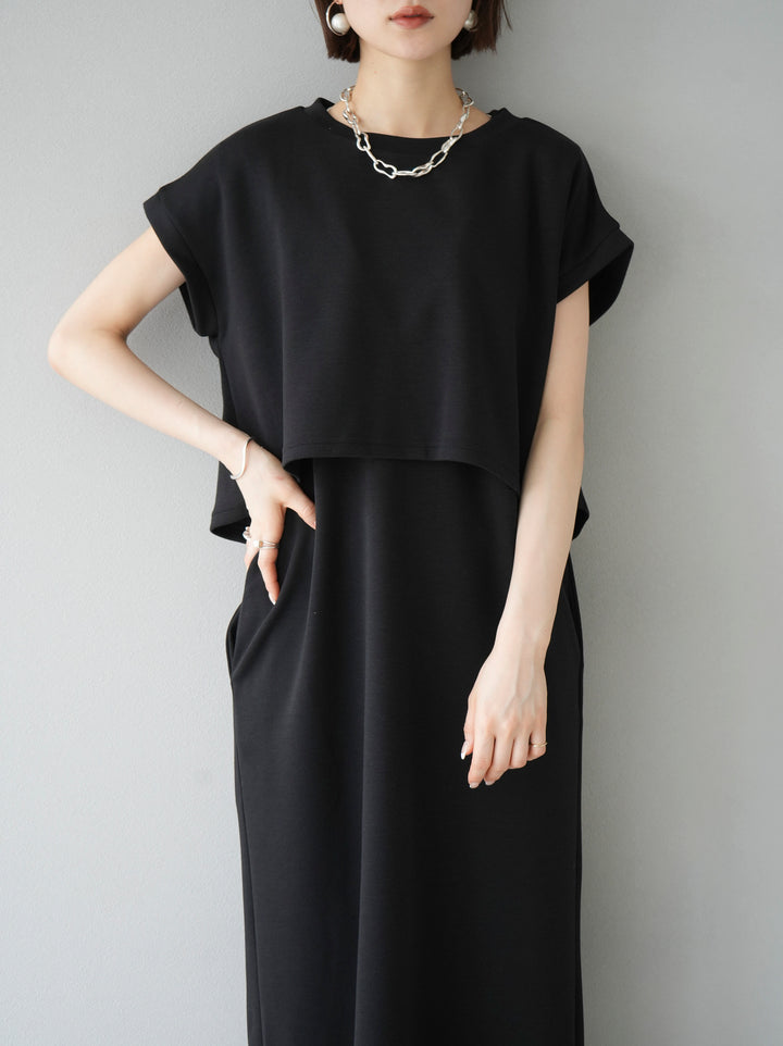 [Pre-order] Light Ponte French Sleeve Top Ensemble Dress/Black