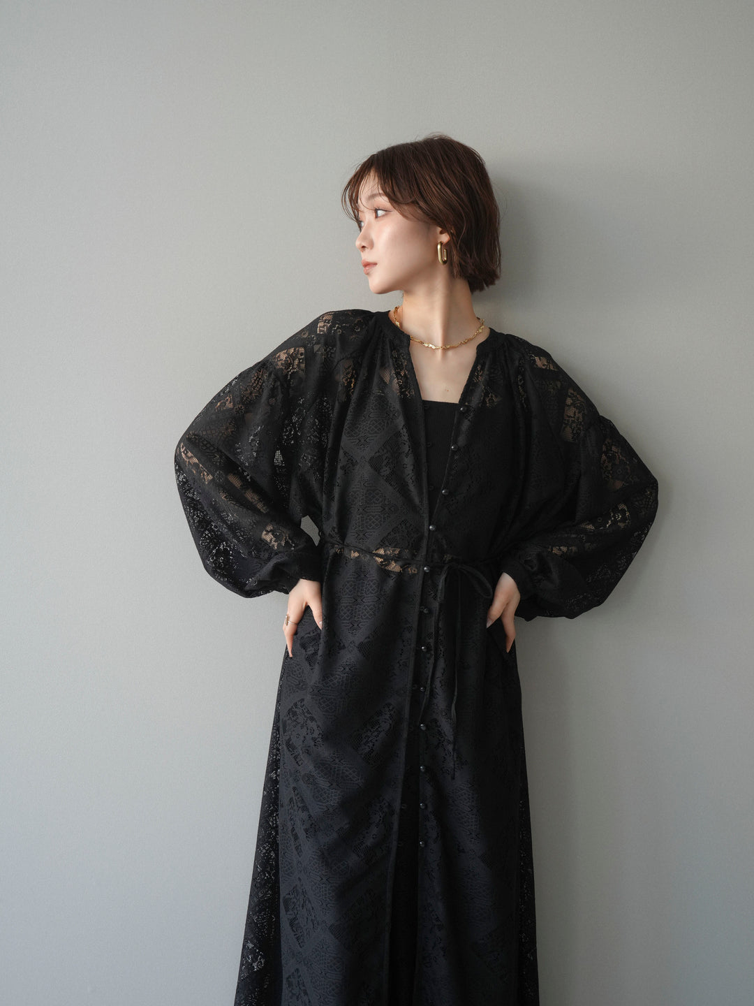 [SET]シアーレースロングガウン+シアーレースイージーパンツ(2set)