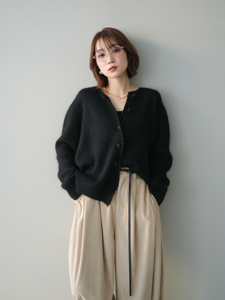 [SET]くるみボタンニットカーディガン+コーデュロイサイドタックコクーンパンツ(2set)