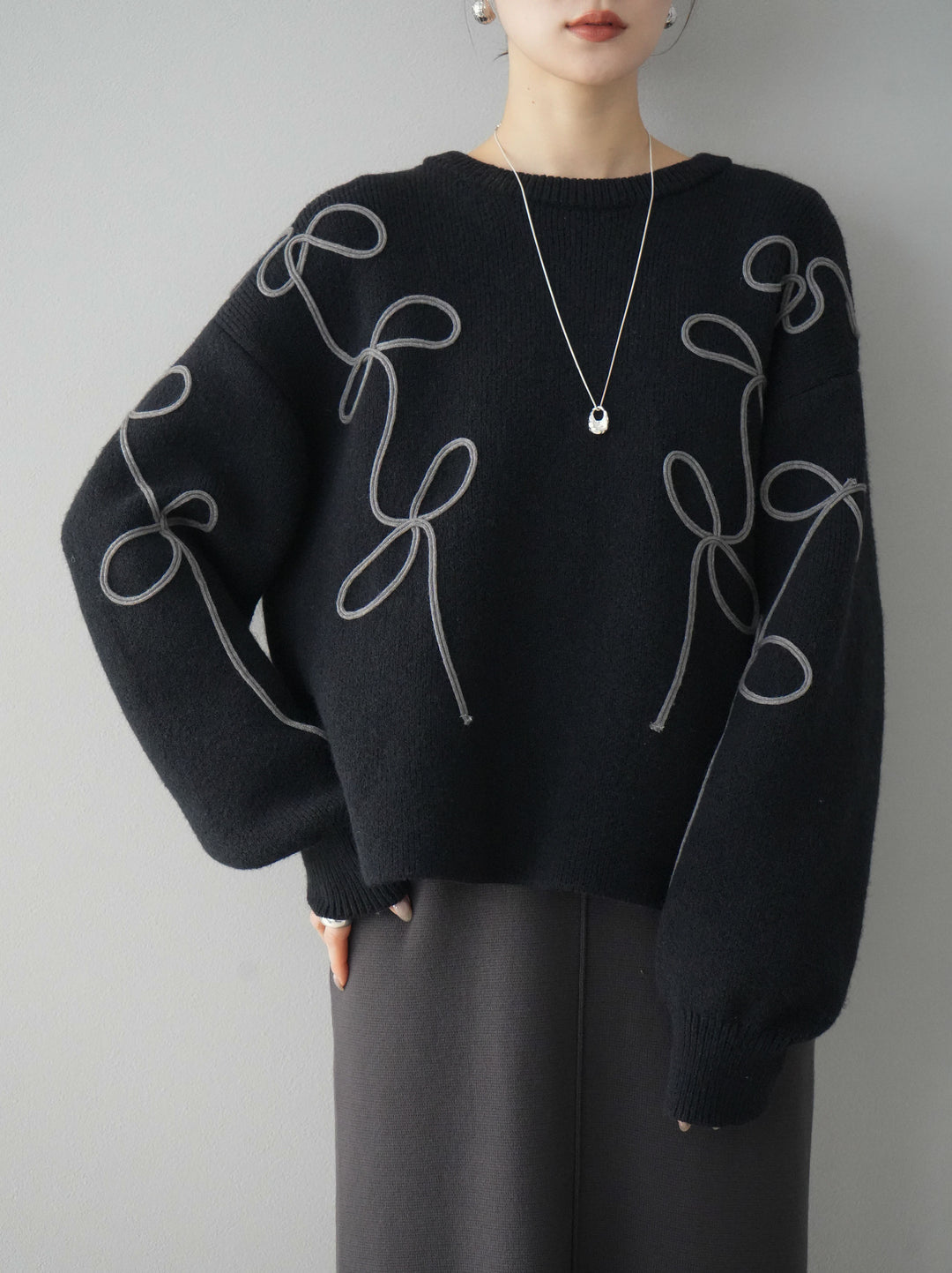 [預訂] 方領針織洋裝/炭灰