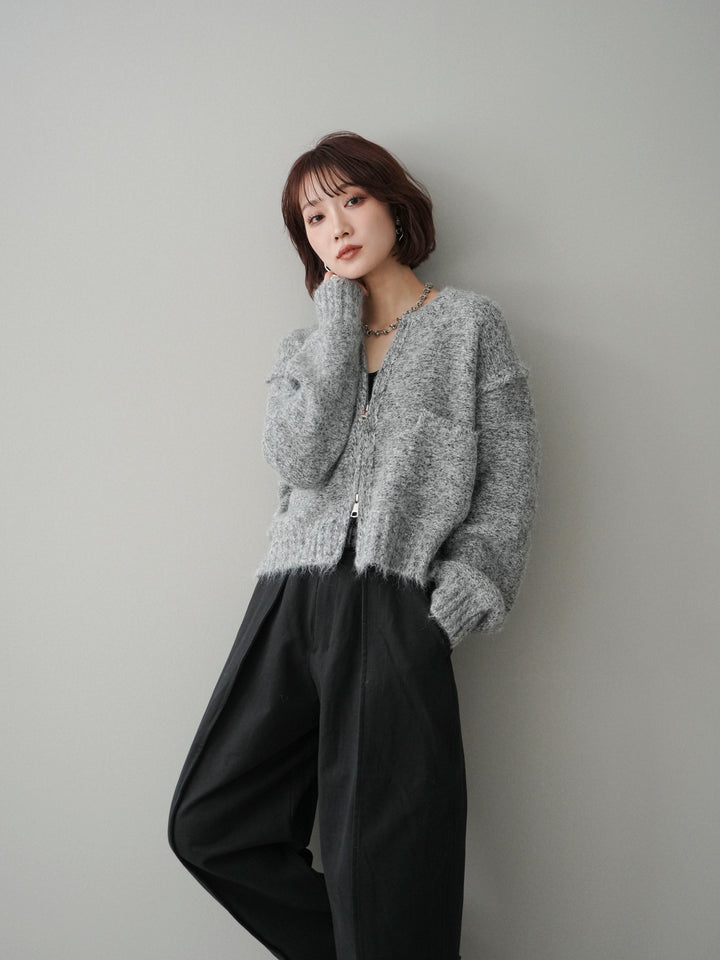 [SET]ミックスヤーンダブルZIPニットカーディガン+コットンツイルカーブパンツ(2set)