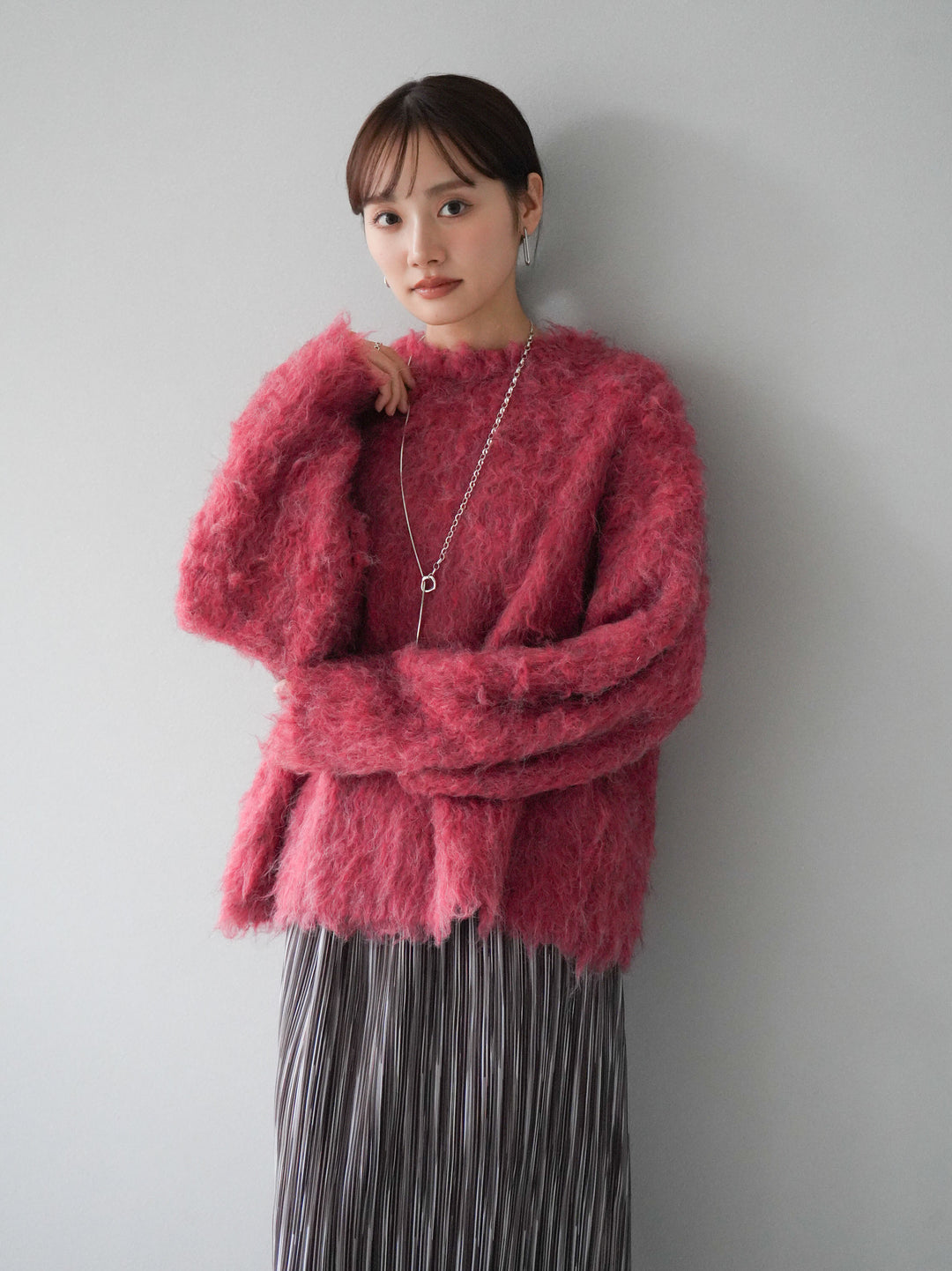 [予約]ブークレシャギーニットプルオーバー/レッド