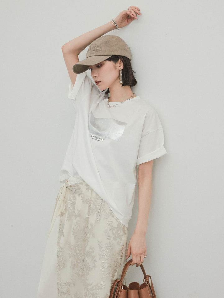 [SET]箔プリントドライタッチコットンTEE +チュールジャガードラップロングスカート(2set)