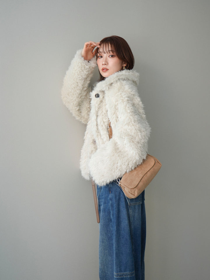 [SET]フェイクファー襟付きショートブルゾン+選べるアクセセット(2set)