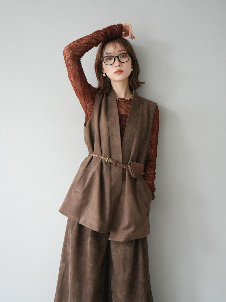 [SET]ポーチベルト付スウェードジレ×パンツSET UP(2set)