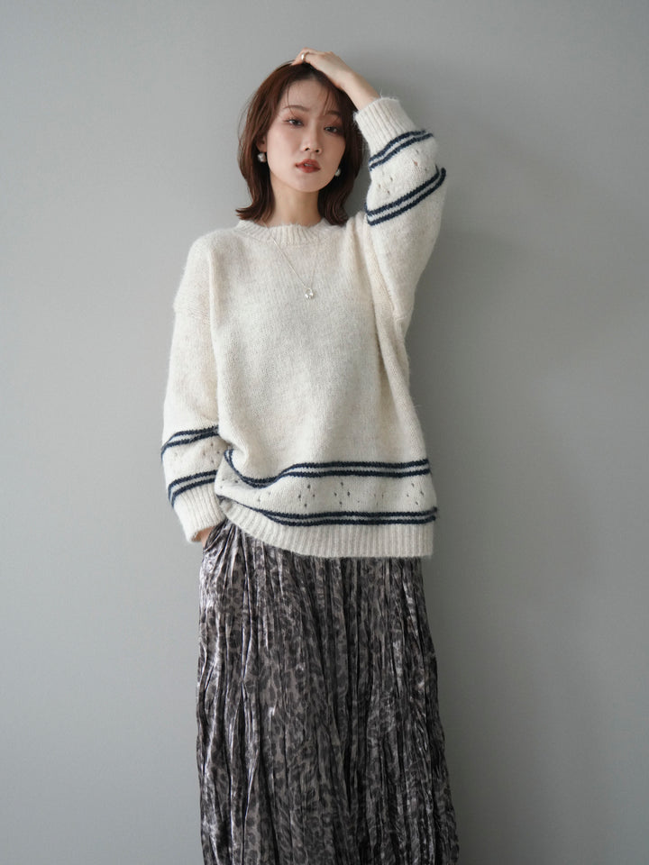 [予約]クルーネックラインボーダーニットプルオーバー/white