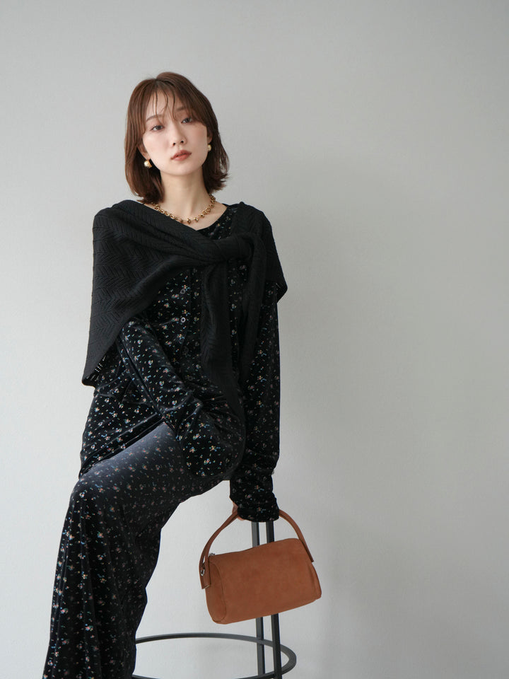 [SET]ベロアフラワープリントカーディガン+ベロアフラワープリントIラインスカート(2set)