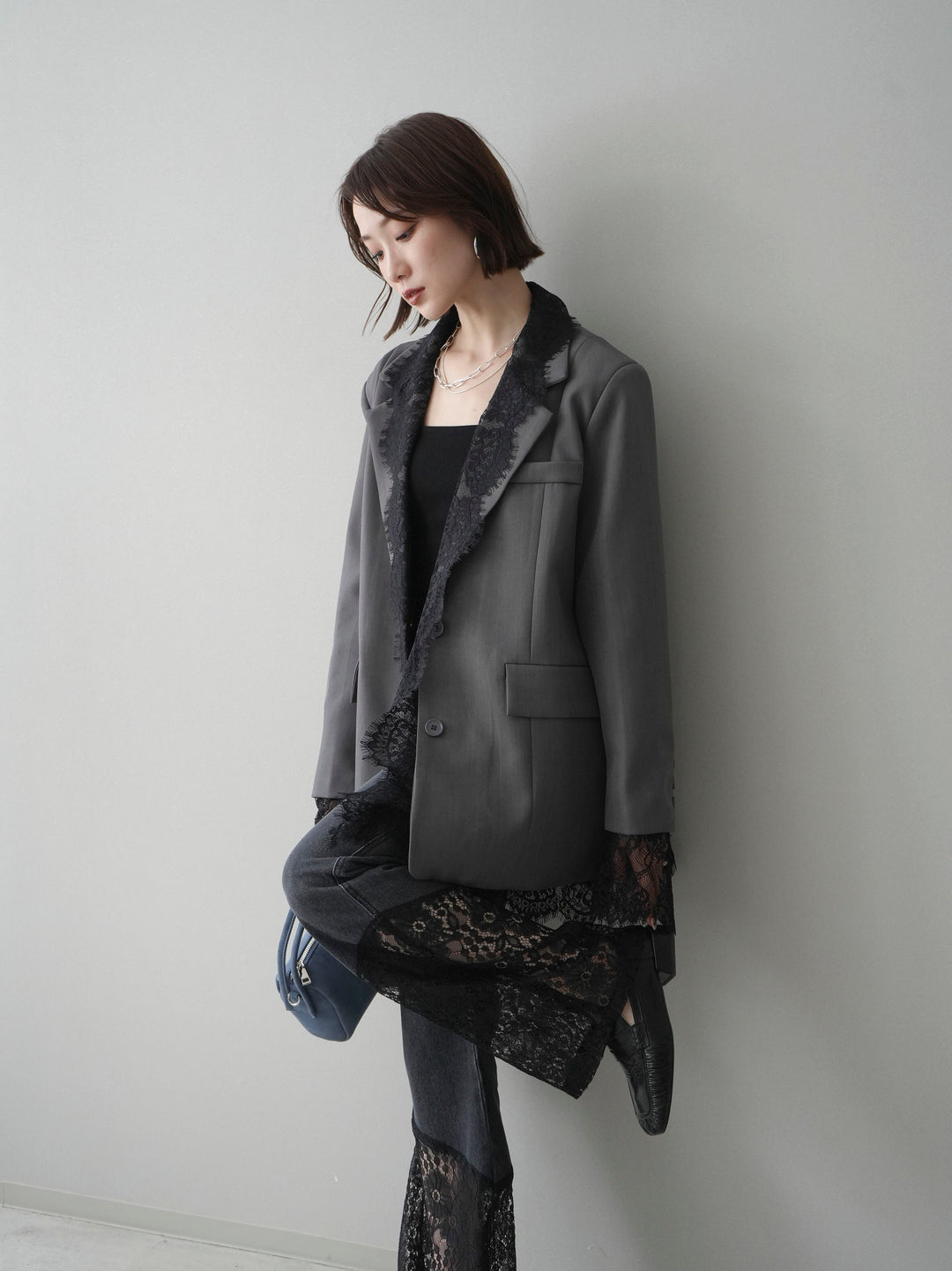 [予約]レースドッキングオーバージャケット/gray