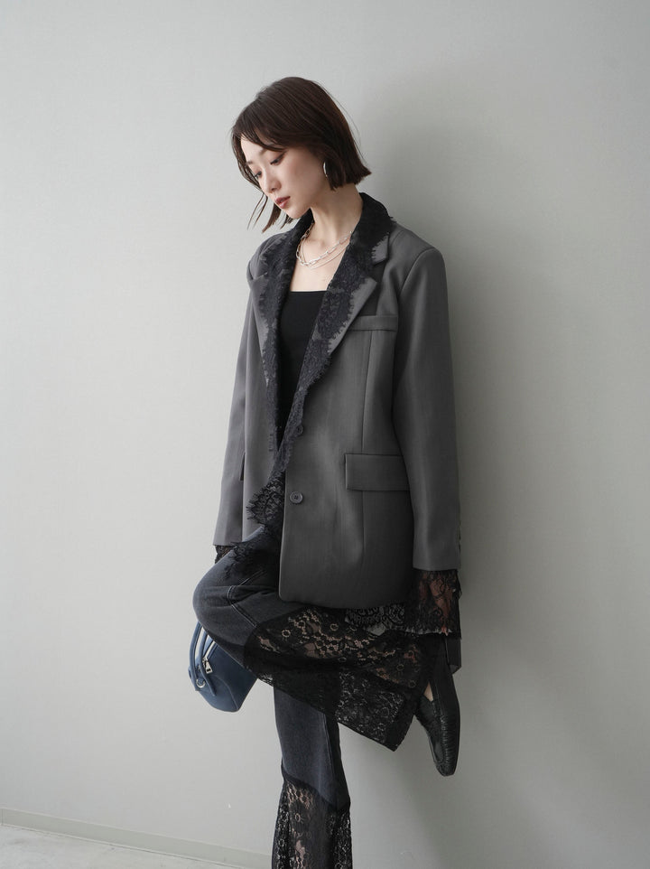 [予約]レースドッキングオーバージャケット/gray