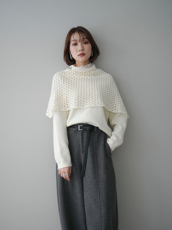 [予約]メッシュケープアンサンブルニットプルオーバー/white