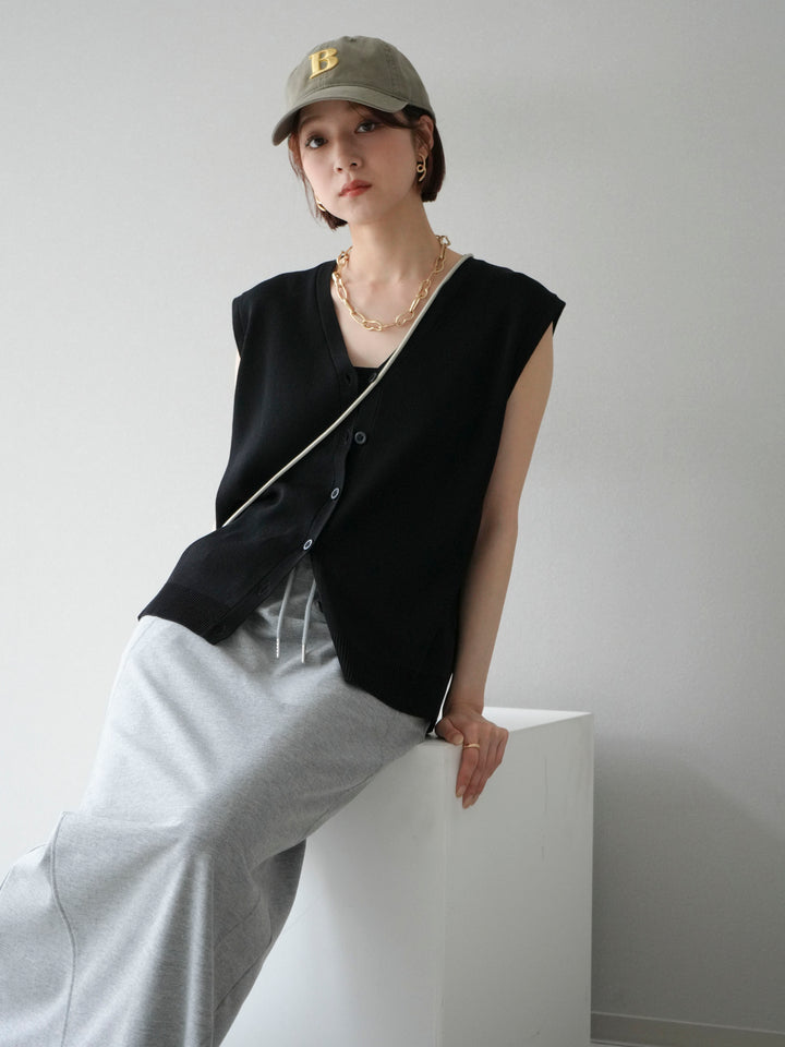 [SET]Vネックレーヨンニットベスト+スウェットロングスカート(2set)