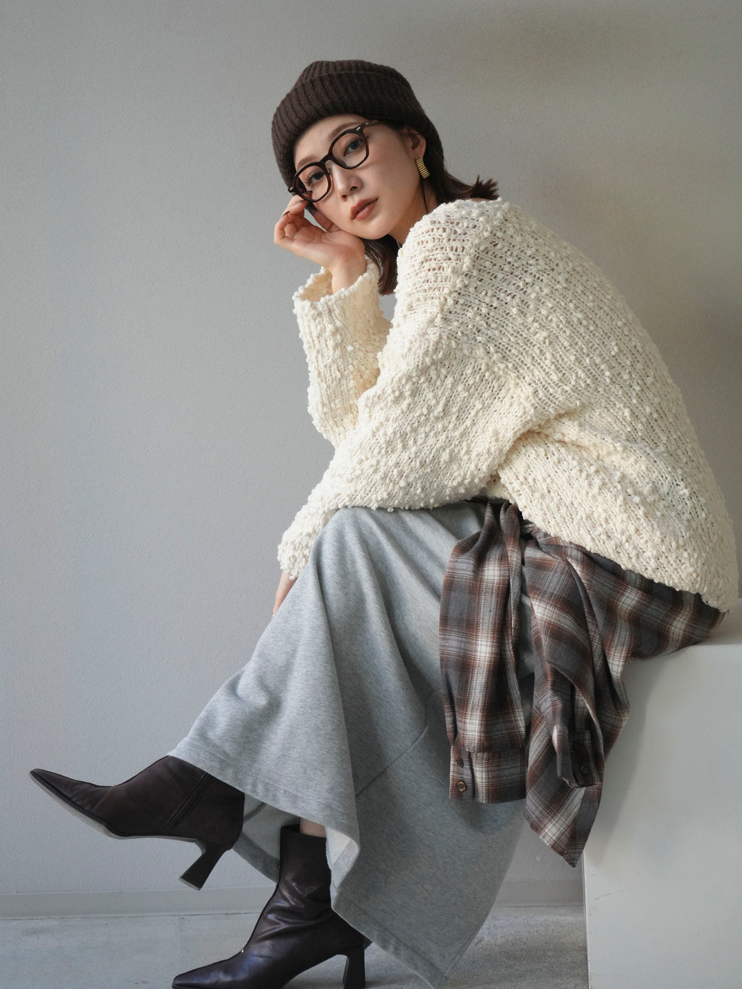 [予約]メランジポコポコニットプルオーバー/ivory