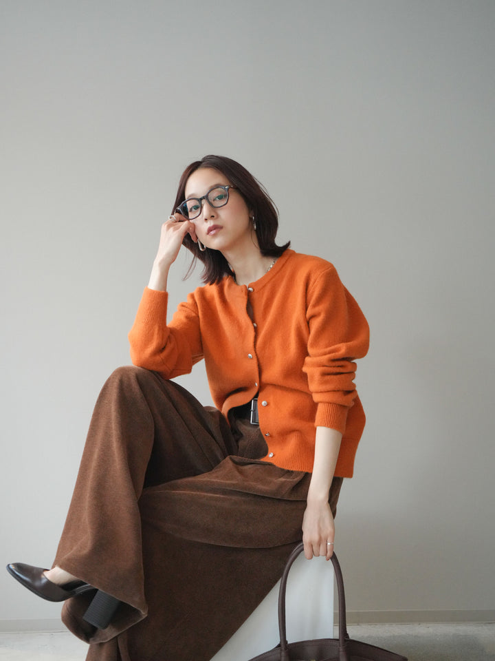 [SET]アンティークボタンニットカーディガン+ベルトデザインループコールテンワイドパンツ(ベルト付き)(2set)