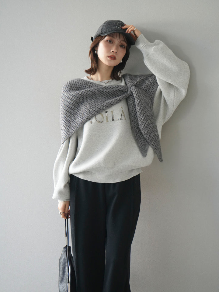 [予約]スウェットライクビーズロゴ刺繍ニットプルオーバー/oatmeal