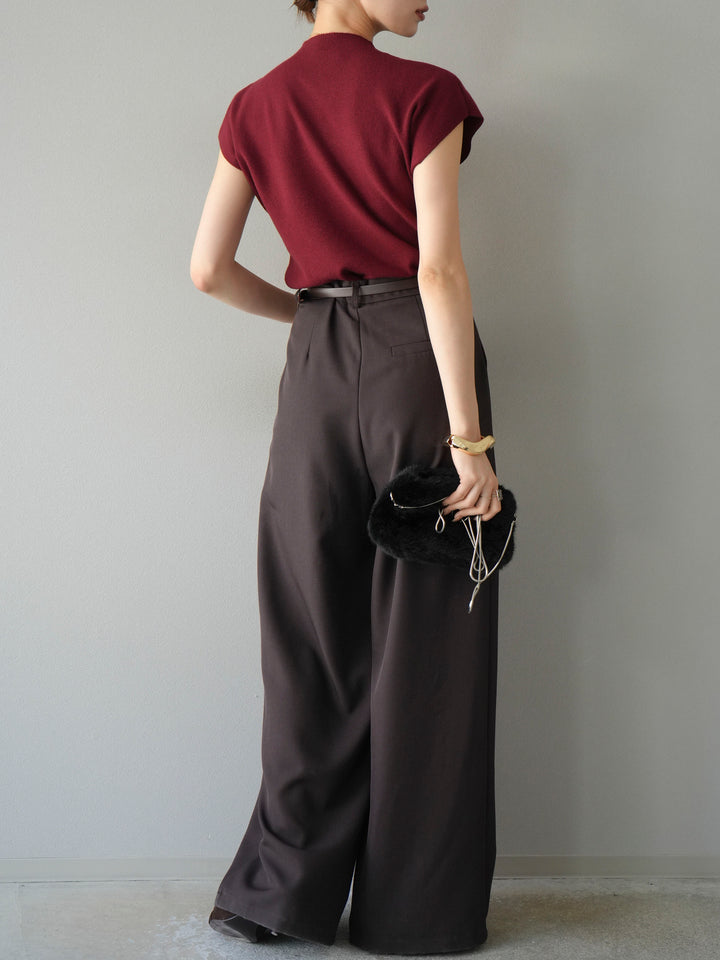 【預購】皮帶環設計寬褲/棕色