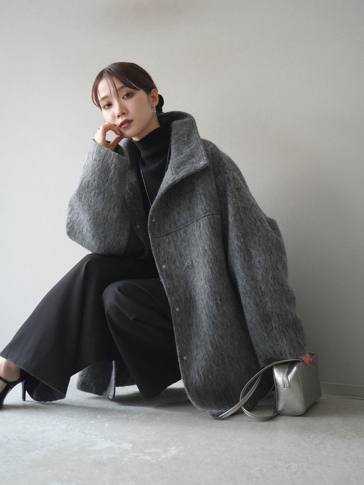 [予約]スタンドカラーシャギーコート/charcoal