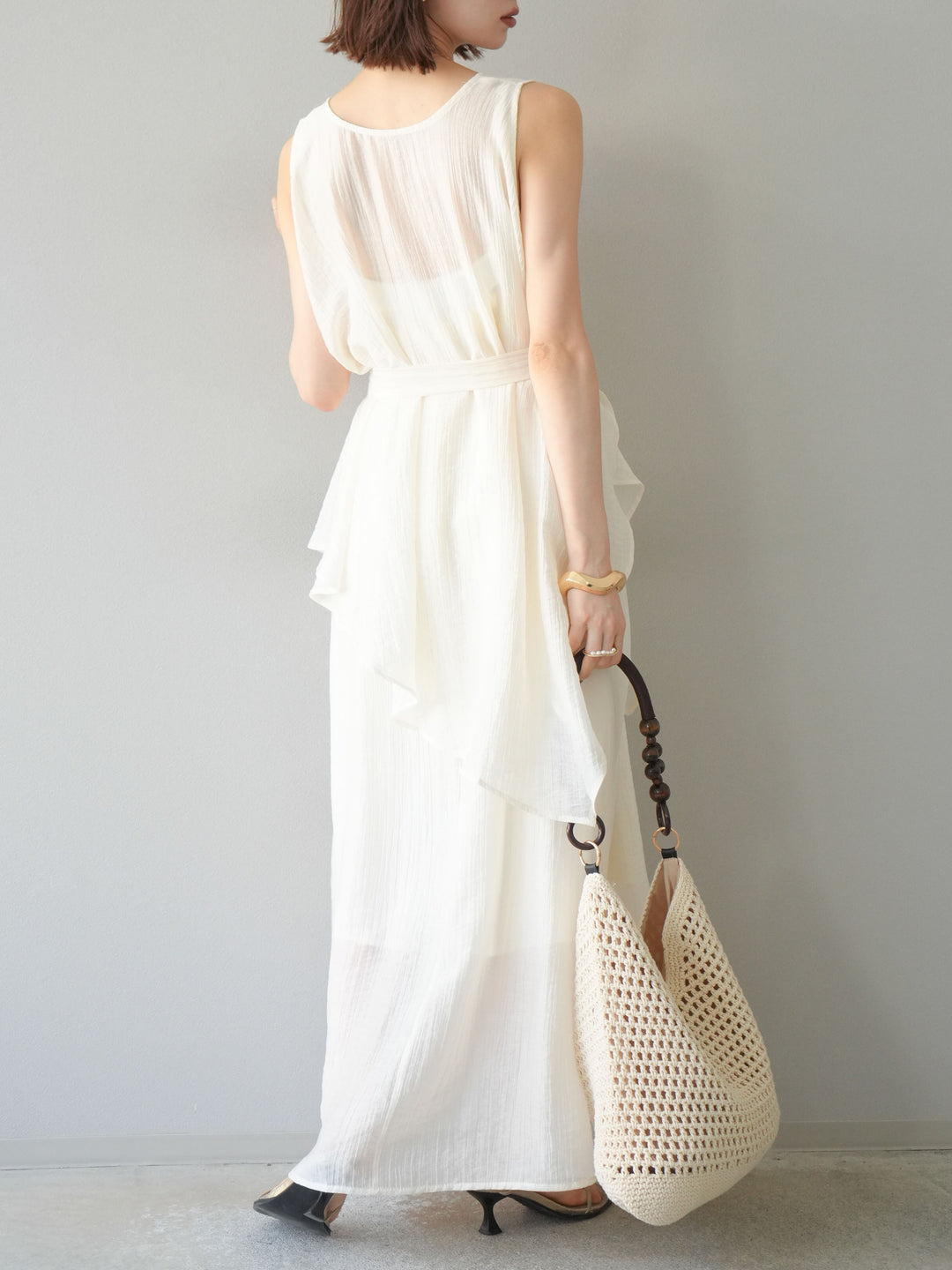 [SET]ワッシャーシアーアシメブラウス＆キャミワンピース+選べるアクセセット(2set)