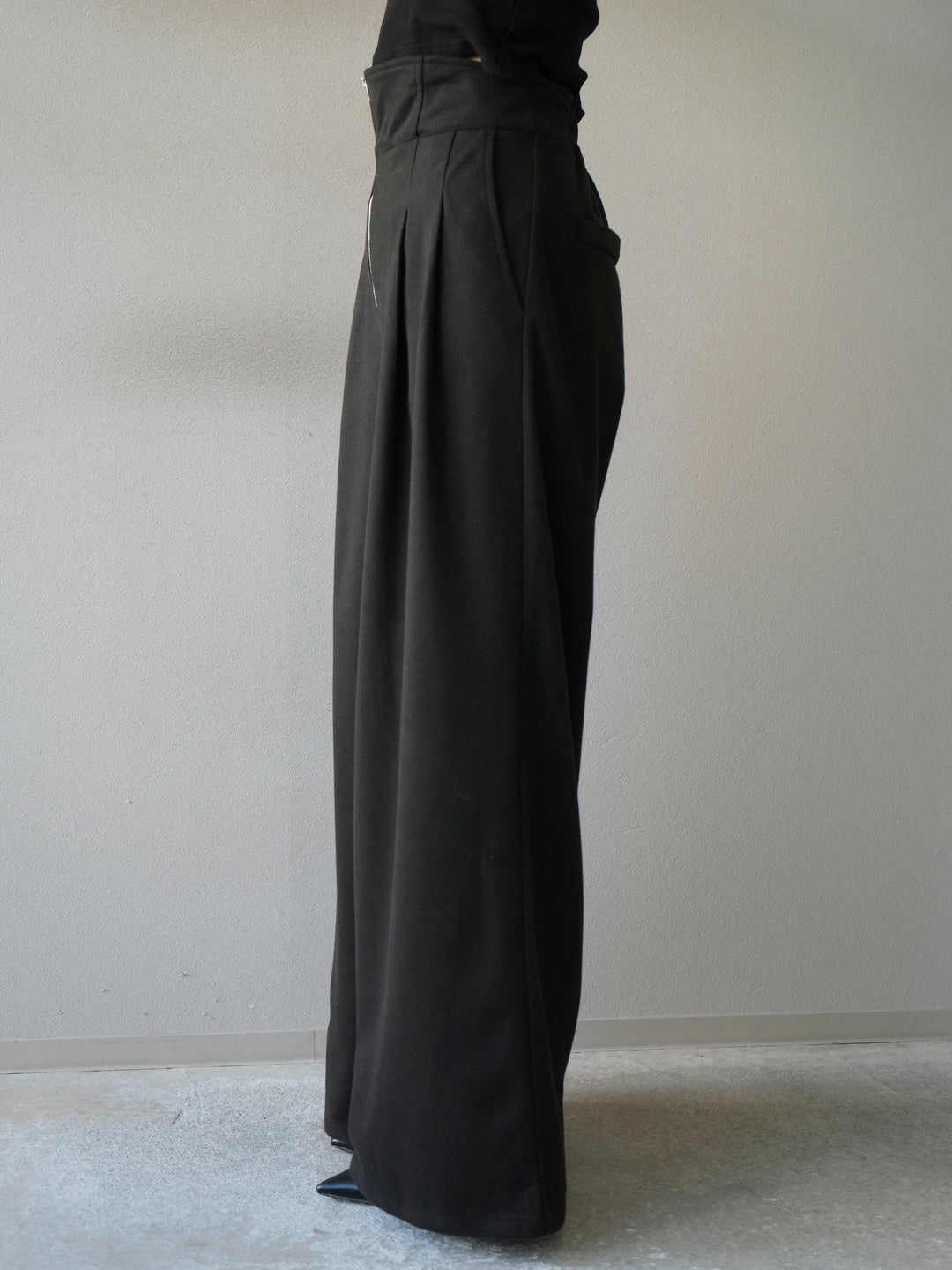 [予約]ウールタッチフロントジップパンツ/black