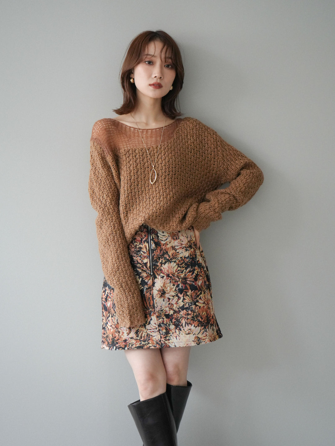 [予約]ダメージデザインニットプルオーバー/camel