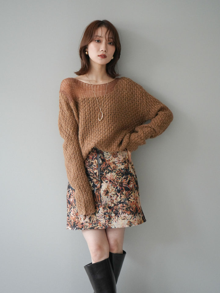 [予約]ダメージデザインニットプルオーバー/camel