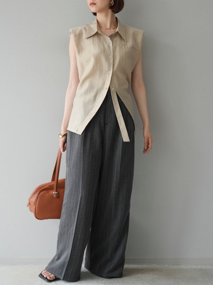 [予約]サイドラインストライプワイドパンツ/チャコール