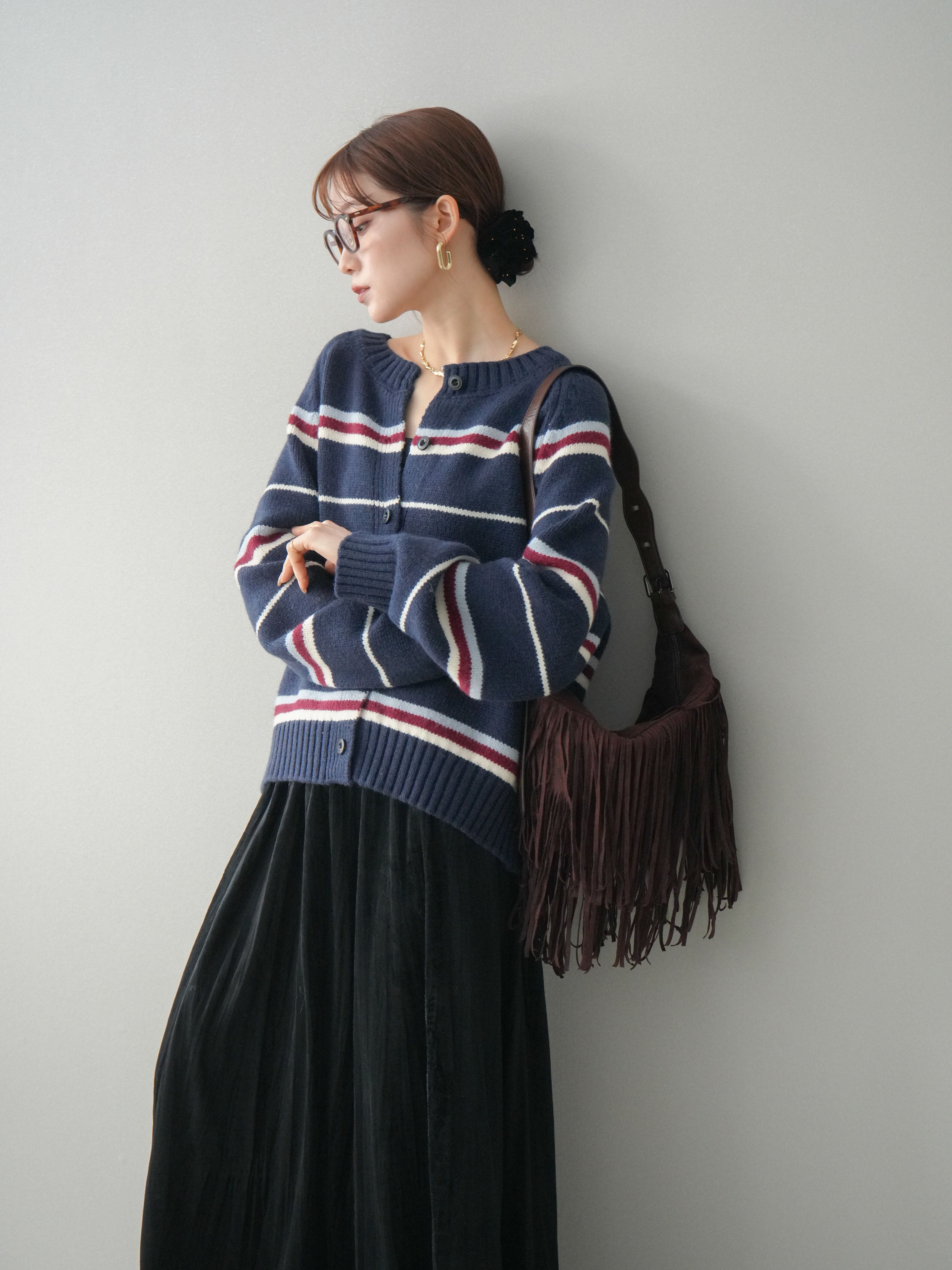 予約]ランダムボーダーニットカーディガン/navy – Lumier